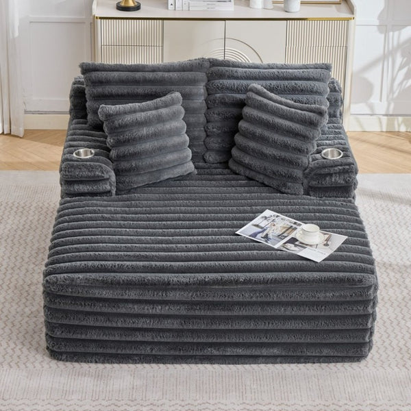 English Elm Oversized Corduroy Chaise Lounge Plush Cloud Cushioning Cup Holders Bedroom Ready Grey W5808P497060