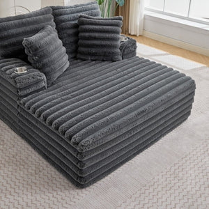 English Elm Oversized Corduroy Chaise Lounge Plush Cloud Cushioning Cup Holders Bedroom Ready Grey W5808P497060