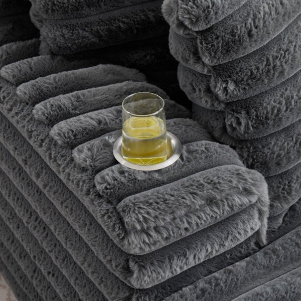 English Elm Oversized Corduroy Chaise Lounge Plush Cloud Cushioning Cup Holders Bedroom Ready Grey W5808P497060