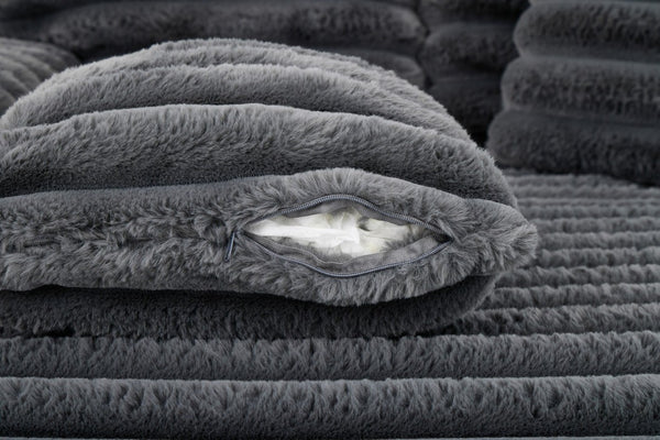 English Elm Oversized Corduroy Chaise Lounge Plush Cloud Cushioning Cup Holders Bedroom Ready Grey W5808P497060