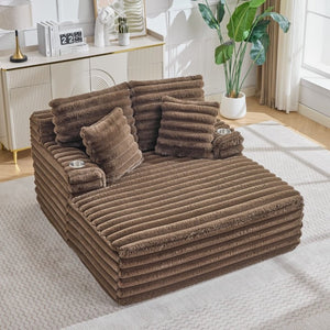 English Elm Oversized Corduroy Chaise Lounge Plush Cloud Cushioning Cup Holders Bedroom Ready Brown W5808P497061