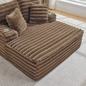 English Elm Oversized Corduroy Chaise Lounge Plush Cloud Cushioning Cup Holders Bedroom Ready Brown W5808P497061