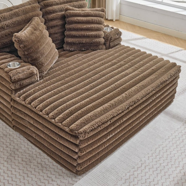 English Elm Oversized Corduroy Chaise Lounge Plush Cloud Cushioning Cup Holders Bedroom Ready Brown W5808P497061