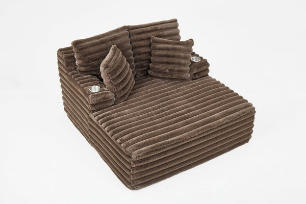 English Elm Oversized Corduroy Chaise Lounge Plush Cloud Cushioning Cup Holders Bedroom Ready Brown W5808P497061