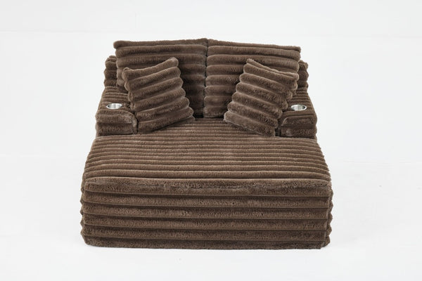 English Elm Oversized Corduroy Chaise Lounge Plush Cloud Cushioning Cup Holders Bedroom Ready Brown W5808P497061
