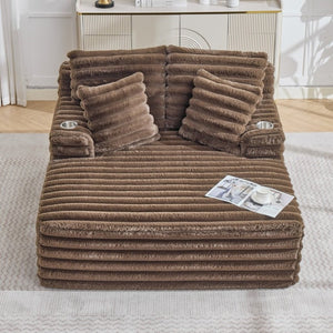 English Elm Oversized Corduroy Chaise Lounge Plush Cloud Cushioning Cup Holders Bedroom Ready Brown W5808P497061