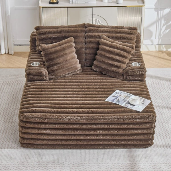 English Elm Oversized Corduroy Chaise Lounge Plush Cloud Cushioning Cup Holders Bedroom Ready Brown W5808P497061