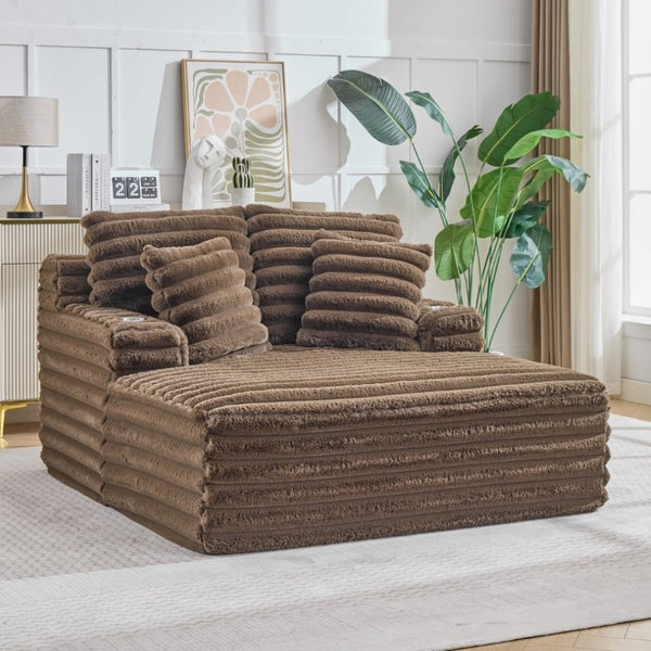 English Elm Oversized Corduroy Chaise Lounge Plush Cloud Cushioning Cup Holders Bedroom Ready Brown W5808P497061
