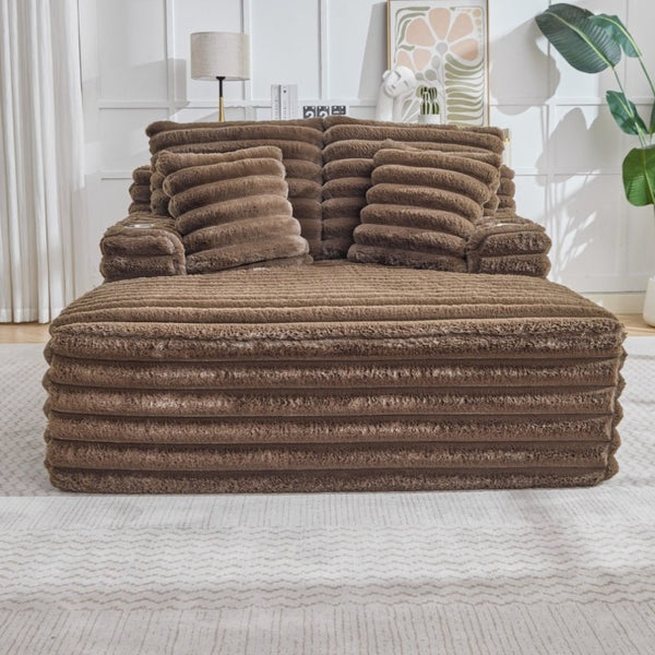 English Elm Oversized Corduroy Chaise Lounge Plush Cloud Cushioning Cup Holders Bedroom Ready Brown W5808P497061