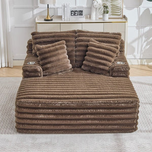 English Elm Oversized Corduroy Chaise Lounge Plush Cloud Cushioning Cup Holders Bedroom Ready Brown W5808P497061