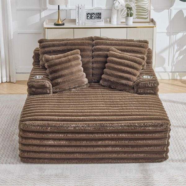 English Elm Oversized Corduroy Chaise Lounge Plush Cloud Cushioning Cup Holders Bedroom Ready Brown W5808P497061