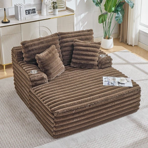 English Elm Oversized Corduroy Chaise Lounge Plush Cloud Cushioning Cup Holders Bedroom Ready Brown W5808P497061