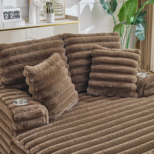 English Elm Oversized Corduroy Chaise Lounge Plush Cloud Cushioning Cup Holders Bedroom Ready Brown W5808P497061