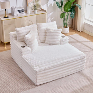 English Elm Oversized Corduroy Chaise Lounge Plush Cloud Cushioning Cup Holders Bedroom Ready White W5808P505249