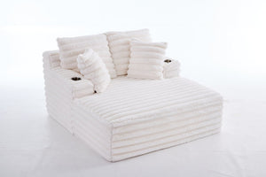 English Elm Oversized Corduroy Chaise Lounge Plush Cloud Cushioning Cup Holders Bedroom Ready White W5808P505249
