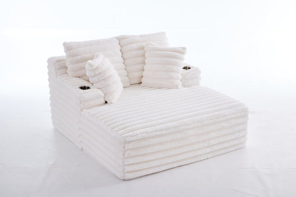 English Elm Oversized Corduroy Chaise Lounge Plush Cloud Cushioning Cup Holders Bedroom Ready White W5808P505249
