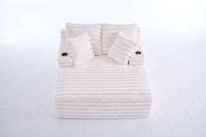 English Elm Oversized Corduroy Chaise Lounge Plush Cloud Cushioning Cup Holders Bedroom Ready White W5808P505249