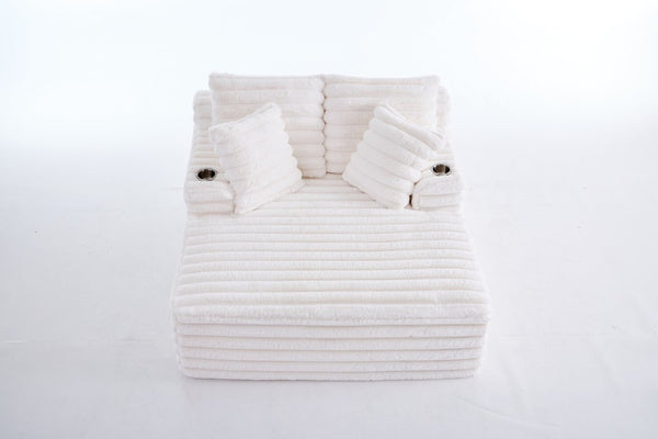 English Elm Oversized Corduroy Chaise Lounge Plush Cloud Cushioning Cup Holders Bedroom Ready White W5808P505249