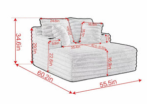 English Elm Oversized Corduroy Chaise Lounge Plush Cloud Cushioning Cup Holders Bedroom Ready White W5808P505249