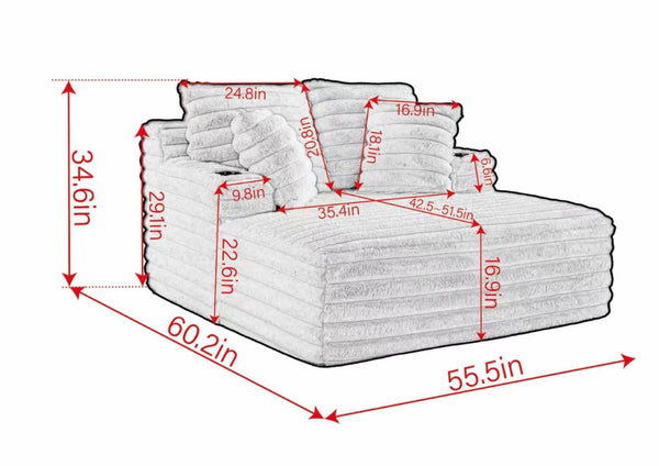 English Elm Oversized Corduroy Chaise Lounge Plush Cloud Cushioning Cup Holders Bedroom Ready White W5808P505249