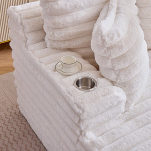 English Elm Oversized Corduroy Chaise Lounge Plush Cloud Cushioning Cup Holders Bedroom Ready White W5808P505249