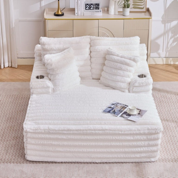 English Elm Oversized Corduroy Chaise Lounge Plush Cloud Cushioning Cup Holders Bedroom Ready White W5808P505249