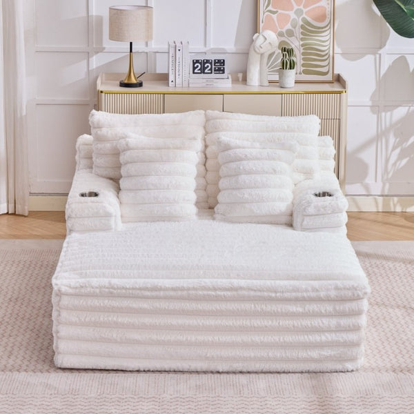 English Elm Oversized Corduroy Chaise Lounge Plush Cloud Cushioning Cup Holders Bedroom Ready White W5808P505249