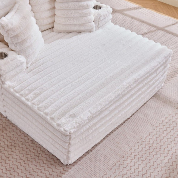 English Elm Oversized Corduroy Chaise Lounge Plush Cloud Cushioning Cup Holders Bedroom Ready White W5808P505249