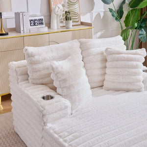 English Elm Oversized Corduroy Chaise Lounge Plush Cloud Cushioning Cup Holders Bedroom Ready White W5808P505249