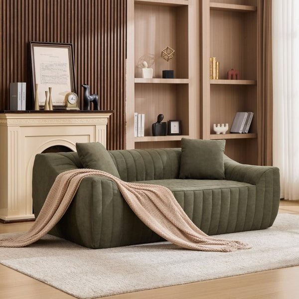 English Elm Oversized Faux Leather Loveseat Deep Seat Two Person Sofa for Apartments and Small Spaces Green W5808P516669