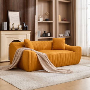 English Elm Oversized Faux Leather Loveseat Deep Seat Two Person Sofa for Apartments and Small Spaces Orange W5808P516670
