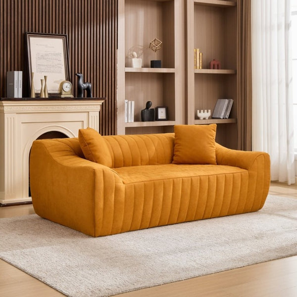 English Elm Oversized Faux Leather Loveseat Deep Seat Two Person Sofa for Apartments and Small Spaces Orange W5808P516670