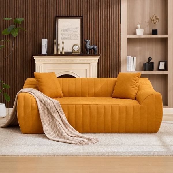 English Elm Oversized Faux Leather Loveseat Deep Seat Two Person Sofa for Apartments and Small Spaces Orange W5808P516670