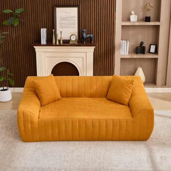 English Elm Oversized Faux Leather Loveseat Deep Seat Two Person Sofa for Apartments and Small Spaces Orange W5808P516670