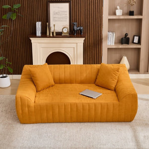 English Elm Oversized Faux Leather Loveseat Deep Seat Two Person Sofa for Apartments and Small Spaces Orange W5808P516670