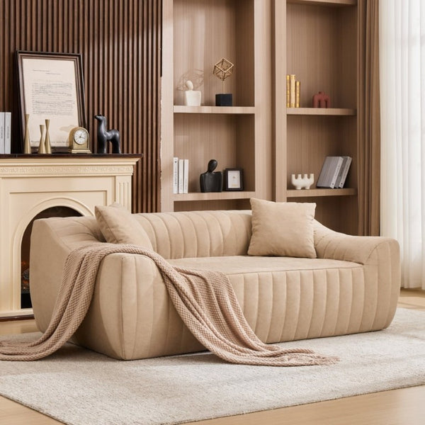English Elm Oversized Faux Leather Loveseat Deep Seat Two Person Sofa for Apartments and Small Spaces Camel W5808P516671