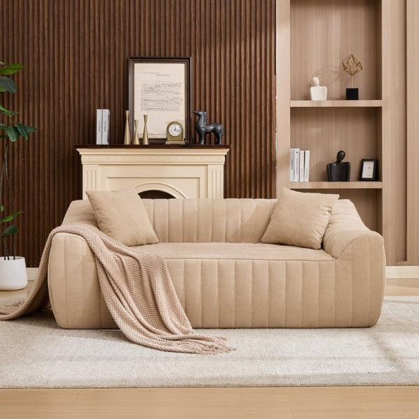 English Elm Oversized Faux Leather Loveseat Deep Seat Two Person Sofa for Apartments and Small Spaces Camel W5808P516671