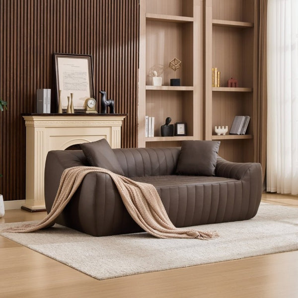 English Elm Oversized Faux Leather Loveseat Deep Seat Two Person Sofa for Apartments and Small Spaces Brown W5808P516673