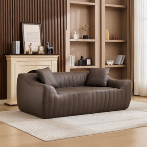English Elm Oversized Faux Leather Loveseat Deep Seat Two Person Sofa for Apartments and Small Spaces Brown W5808P516673