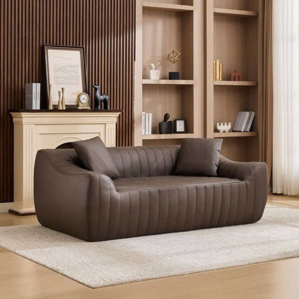English Elm Oversized Faux Leather Loveseat Deep Seat Two Person Sofa for Apartments and Small Spaces Brown W5808P516673