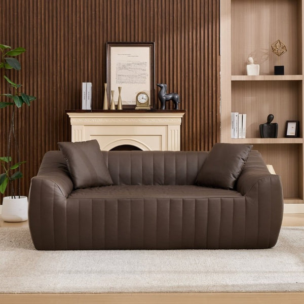 English Elm Oversized Faux Leather Loveseat Deep Seat Two Person Sofa for Apartments and Small Spaces Brown W5808P516673