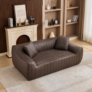 English Elm Oversized Faux Leather Loveseat Deep Seat Two Person Sofa for Apartments and Small Spaces Brown W5808P516673