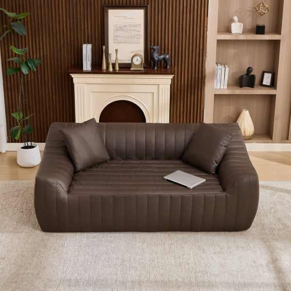 English Elm Oversized Faux Leather Loveseat Deep Seat Two Person Sofa for Apartments and Small Spaces Brown W5808P516673