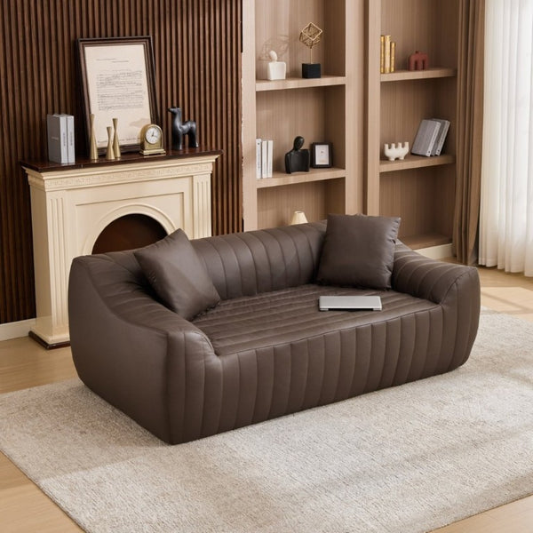 English Elm Oversized Faux Leather Loveseat Deep Seat Two Person Sofa for Apartments and Small Spaces Brown W5808P516673