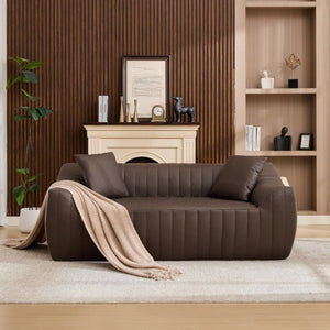 English Elm Oversized Faux Leather Loveseat Deep Seat Two Person Sofa for Apartments and Small Spaces Brown W5808P516673