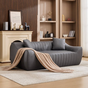English Elm Oversized Faux Leather Loveseat Deep Seat Two Person Sofa for Apartments and Small Spaces Grey W5808P516674