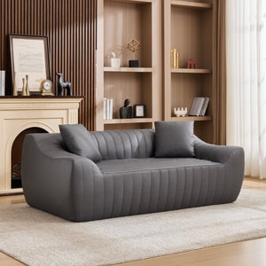 English Elm Oversized Faux Leather Loveseat Deep Seat Two Person Sofa for Apartments and Small Spaces Grey W5808P516674