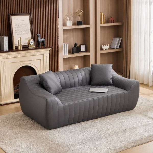 English Elm Oversized Faux Leather Loveseat Deep Seat Two Person Sofa for Apartments and Small Spaces Grey W5808P516674