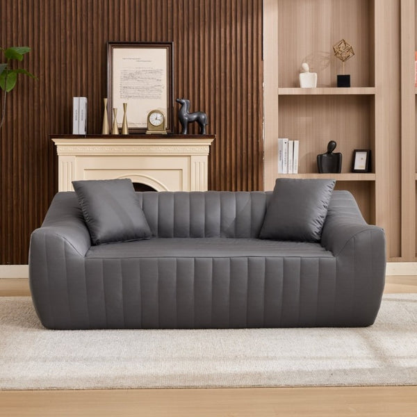English Elm Oversized Faux Leather Loveseat Deep Seat Two Person Sofa for Apartments and Small Spaces Grey W5808P516674