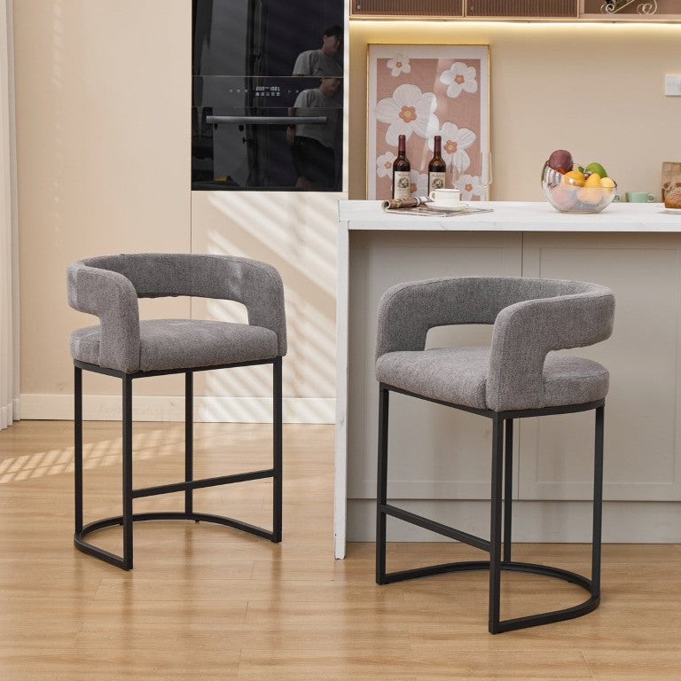 English Elm 25.1 Inch Counter Stools Set of 2 Chenille Barrel Seat with Arms for Kitchen Island Light Grey W5808P573609